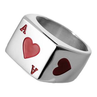 嘻哈ins潮男欧美风红桃A黑桃A钛钢戒指环男士幸运扑克牌戒子手饰
