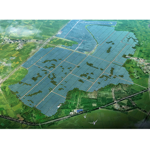 3D光伏工厂园区屋顶渔业矿山新能源充电桩鸟瞰效果图设计方案制作