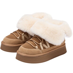 73hours女鞋茸茸云朵2025冬季新款圆头厚底保暖加绒雪地靴毛毛鞋