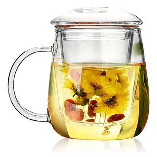 物生物玻璃杯家用茶水分离泡茶杯子水杯男带把手带盖花茶杯女茶具