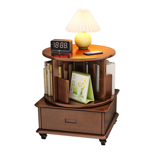 床头柜360度旋转家用卧室床边柜实木可移动小型储物柜床头收纳柜