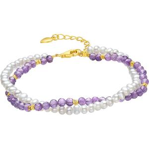 周六福珍珠手链女S925银紫丁香珍珠手饰优雅国风感送女友新年礼物