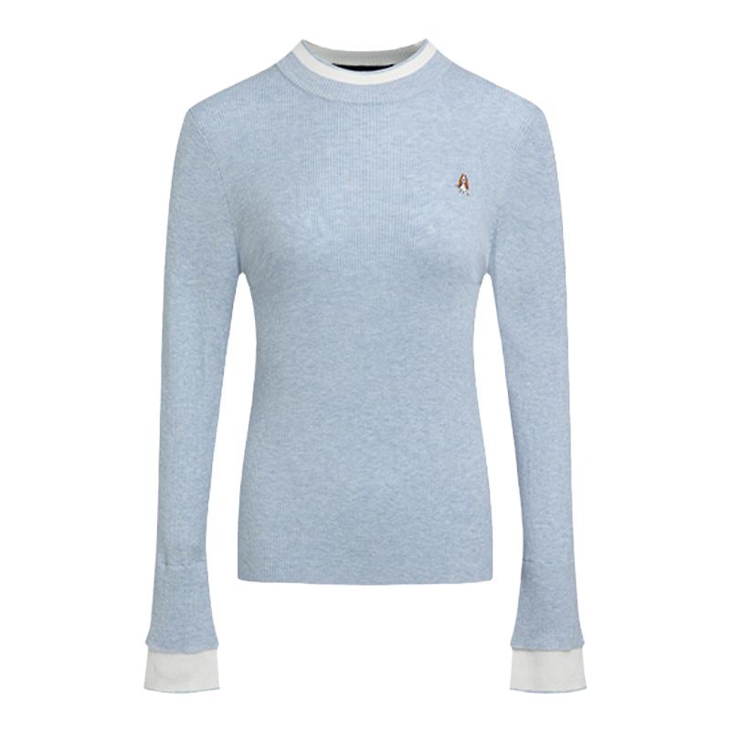 【含绵羊毛】暇步士女装秋季时尚假两件打底针织衫修身弹力线衣潮