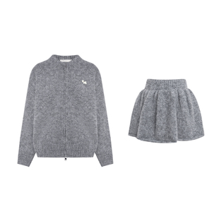 孔雪儿同款 Kroche 双拉链 羊毛混纺 植绒小狗毛衣半身裙套装