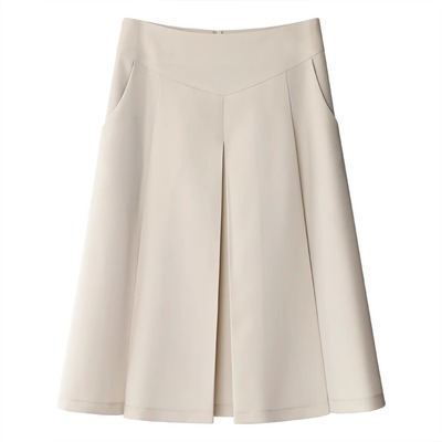 2025春季新款高腰半身裙a字裙百褶裙中长款大摆裙气质裙子有口袋