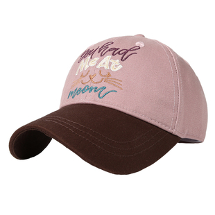 CACUSS帽子女春季新款复古撞色刺绣鸭舌帽纯棉软顶萌趣可爱棒球帽