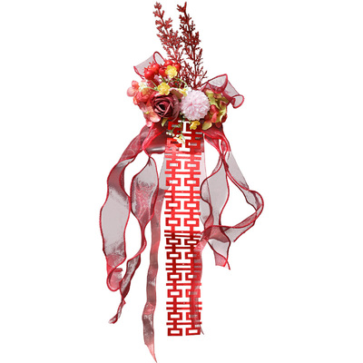 婚车拉花装饰结婚后视镜彩带布置