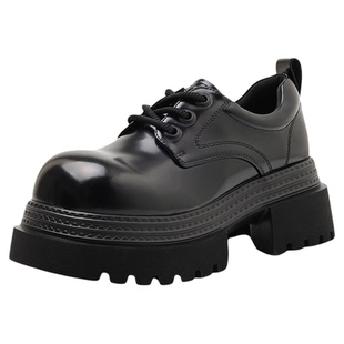 星期六真皮乐福鞋女秋季小裙子JK制服黑色小皮鞋小个子厚底高跟鞋