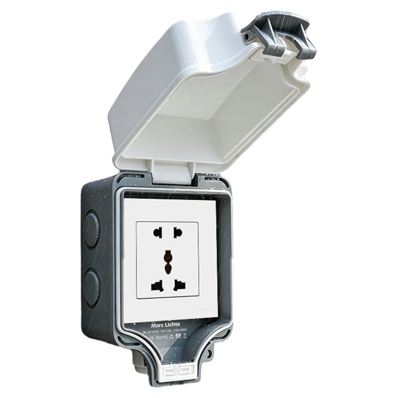 IP66级户外明装防水开关插座多功能通用一开多五孔带usb+type-c口