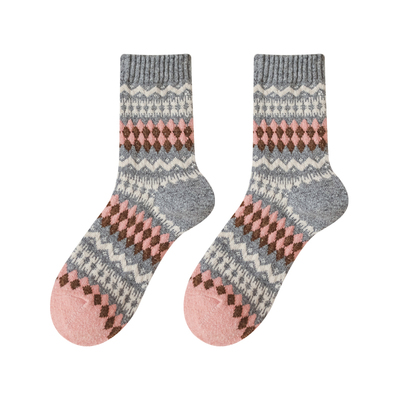费尔岛羊毛袜子女款秋冬季加厚保暖复古羊绒长袜民族风女士中筒袜