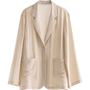亚麻西装外套西服女薄款春秋新款浅卡其色上衣高级休闲气质松弛风