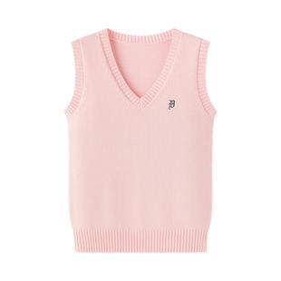 东京岁时记jk制服学院风针织马甲背心女春季新款粉色刺绣纯棉上衣