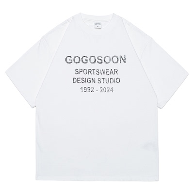 GOGOSOON 100%棉300g 字母排版印花短袖T恤男美式宽松青少年半袖