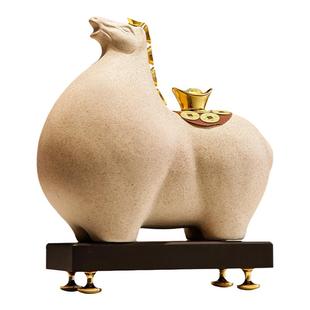 马上有钱摆件陶瓷招财客厅高档2026马年装饰品老板办公室开业礼物