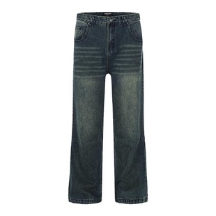 小柯XCOK美式高街复古蓝色微喇牛仔裤男款水洗宽松直筒修身长裤子