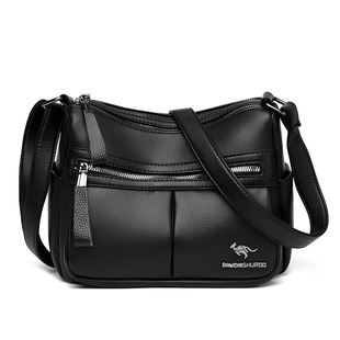 袋鼠真皮女包斜挎包女款包包2025新款单肩包中年妈妈包多层软牛皮