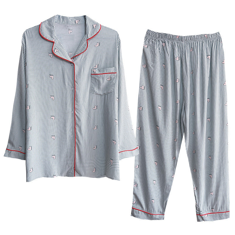 女绵绸卡通开衫睡衣家居服
