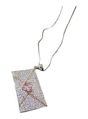 岁月美人粉爱心宝石信封项链 古董感镀18K金雕花镂空锆石球球耳环