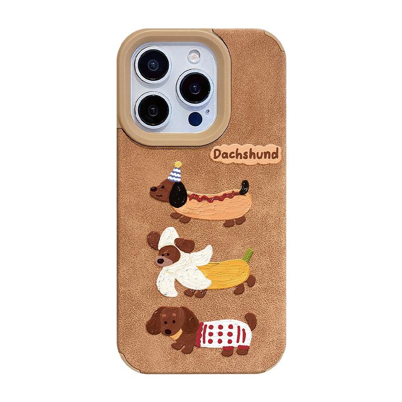 腊肠小狗表情适用苹果17promax手机壳秋冬新款iphone16翻毛皮15plus可爱卡通14pm防摔美拉德12简约质感11潮