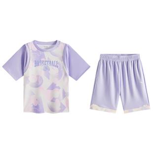 安踏儿童装女童套装夏装2025款速干篮球运动套装少女短袖T恤短裤