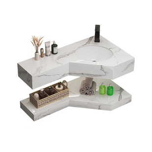 肤感岩板洗手盆奶油风洗脸盆定制浴室柜转角水池三角洗涮台盆组合