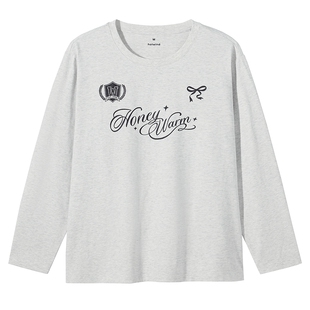 热风女士长袖T恤上衣2026年春季新款花卉图案印花长袖内搭打底衫