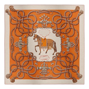 H家25新款鞍马高货女丝巾方巾100%桑蚕丝18姆斜纹真丝围巾女披肩