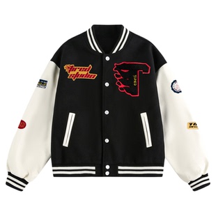 TIRED美式毛巾贴布绣棒球服夹克情侣款宽松上衣国潮街头休闲外套
