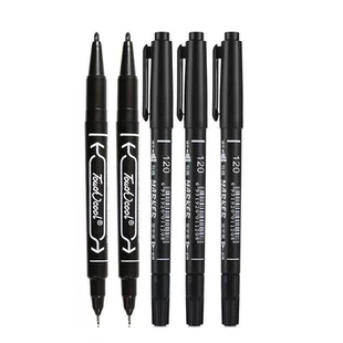 黑色油性细头记号笔小双头油性马克笔画画水性描边学生美术勾线笔