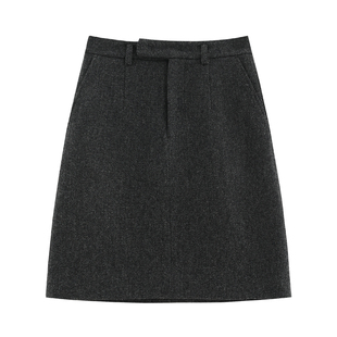 【信差】高定立体肌理感羊毛呢 复古腰袢高腰A字百搭半身中裙3077