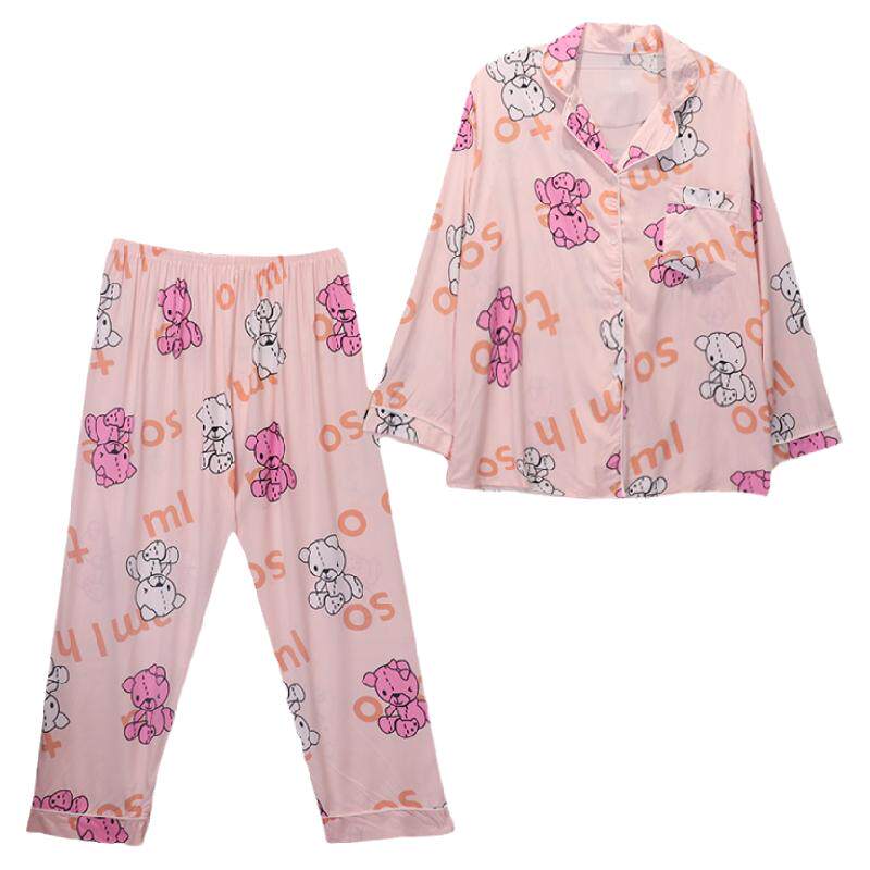 胖mm棉绸春秋长袖家居服套装