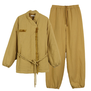 朵朵可可冬季新款加厚保暖收腰简约宽松夹棉女家居服睡衣套装