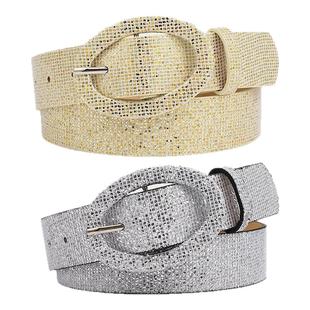 银色宽腰带女装饰连衣裙搭配大衣亮片bling椭圆扣牛仔裤皮带金色