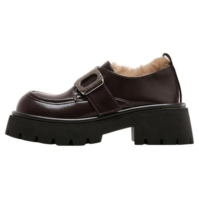 星期六加绒厚底乐福鞋女小皮鞋