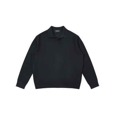 羊毛混纺复古polo领毛织长袖