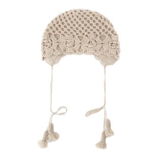 重工~100%纯山羊绒帽子女士双层加厚纯手工钩花镂空流苏小辫帽