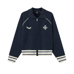 PALLADIUM帕拉丁秋冬新品复古运动时尚女款翻领开襟毛衫1912597