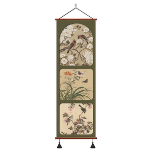 中古风花鸟流苏卷轴画客厅玄关画