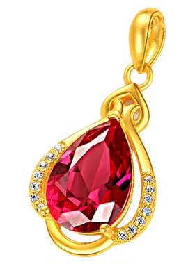 沙金红水滴吊坠女士高贵镶钻吊坠