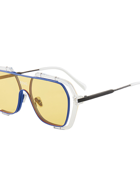 网红连体大框墨镜女复古ins黄色遮阳圆脸显瘦防风太阳眼镜男士潮