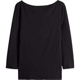 HM女装T恤春季修身弹力舒适休闲七分袖一字肩上衣1251855