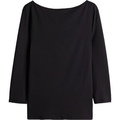 HM女装T恤春季修身弹力舒适休闲七分袖一字肩上衣1251855