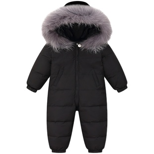 冬季儿童连体羽绒服男宝女宝宝连体衣婴儿冬可爱加厚毛领外出防风