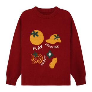 左西童装女童红色毛衣儿童秋冬季2025新款女孩大童保暖新年服上衣