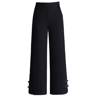 毛呢裤子女秋冬高腰宽松显瘦阔腿裤气质小个子中年妈妈直筒裤九分