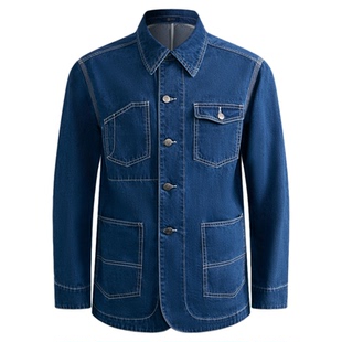 【100%全棉牛仔面料】平圆方中牛仔外套男工装夏季薄款休闲短款