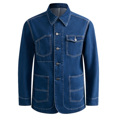 平圆方中100%全棉牛仔外套男士