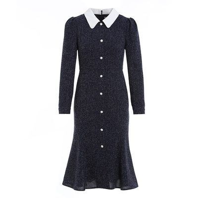 知性气质时髦编织呢鱼尾连衣裙