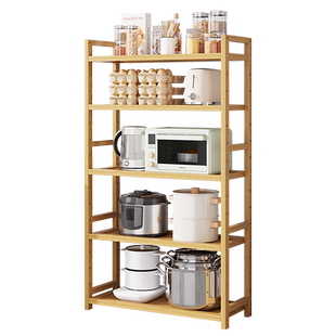 落地靠墙多层楠竹置物架收纳神器厨房餐边柜置物架微波炉一体储物