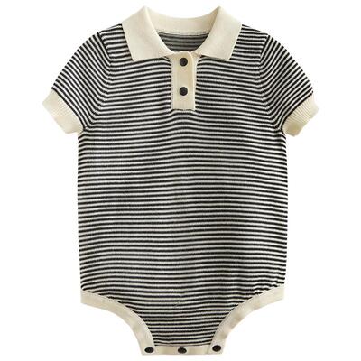enhennbaby细条纹短袖包屁衣